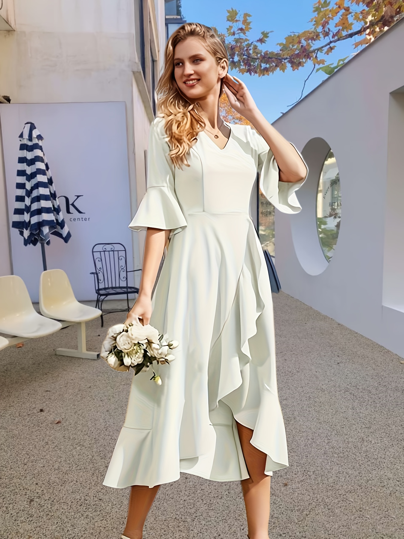 dusty rose sparkly bridesmaid dresses Zapakasa Women Dusty Rose Chiffon A-Line Long Bridesmaid Dress V-Neck Long  Sleeves Wedding Guest Dress