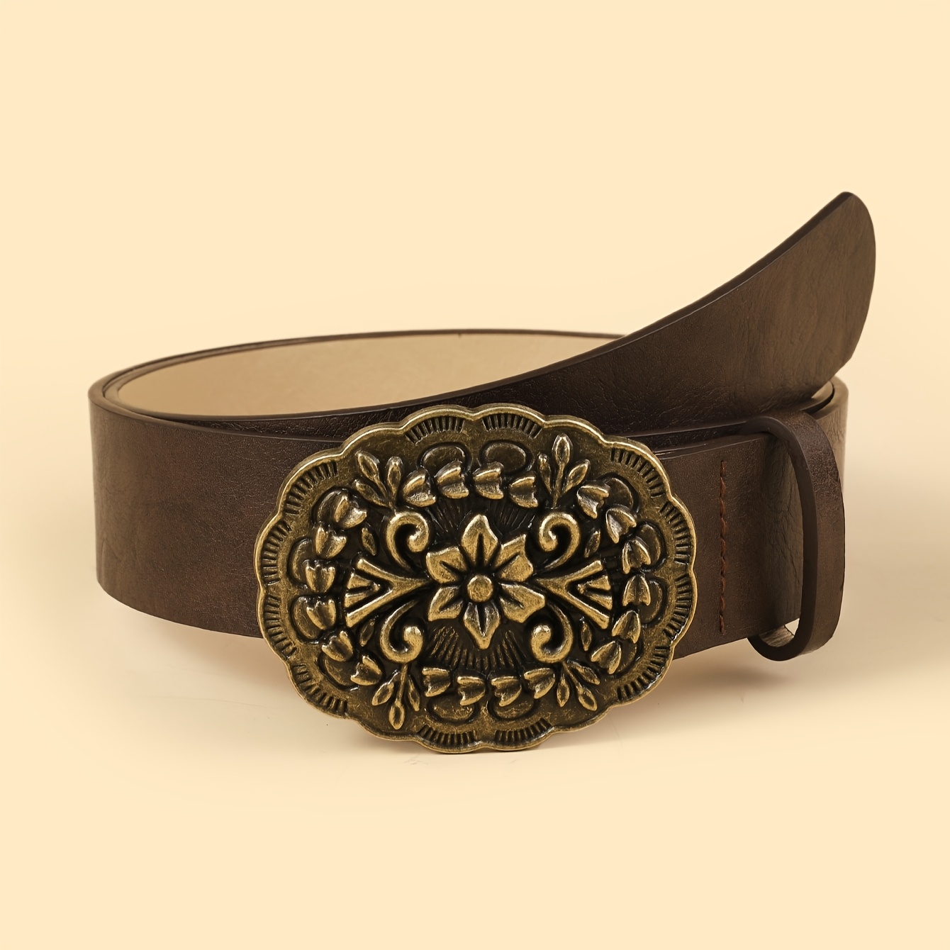 TEMU 1pc Women's Pu Vintage Oval Carved Bohemian Style, Suitable For And Daily Wear