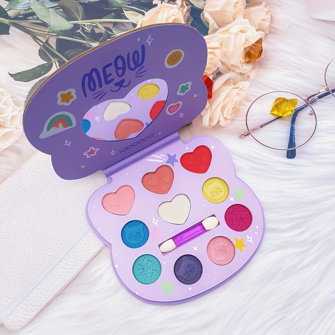 

Cartoon Cat 10 Color Makeup Eyeshadow Palette Pearly Glitter Matte Multicolor Highlight Blush Contouring Palette Women's Daily Makeup Holiday Gifts For And Family Contains Plant Squalane Formula