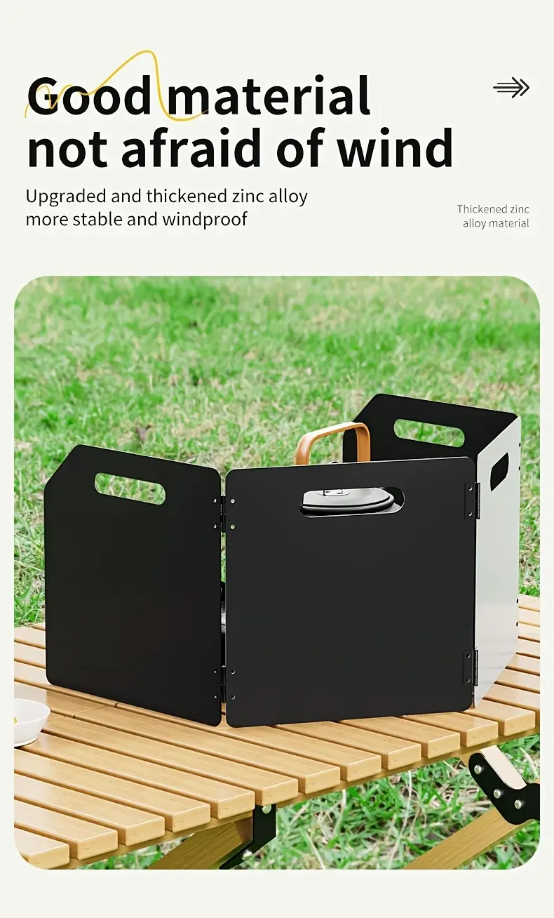 portable folding camping stove windshield 4 sided rectangle metal wind protection powder coated lightweight easy to carry with storage bag outdoor cookware Product details 2