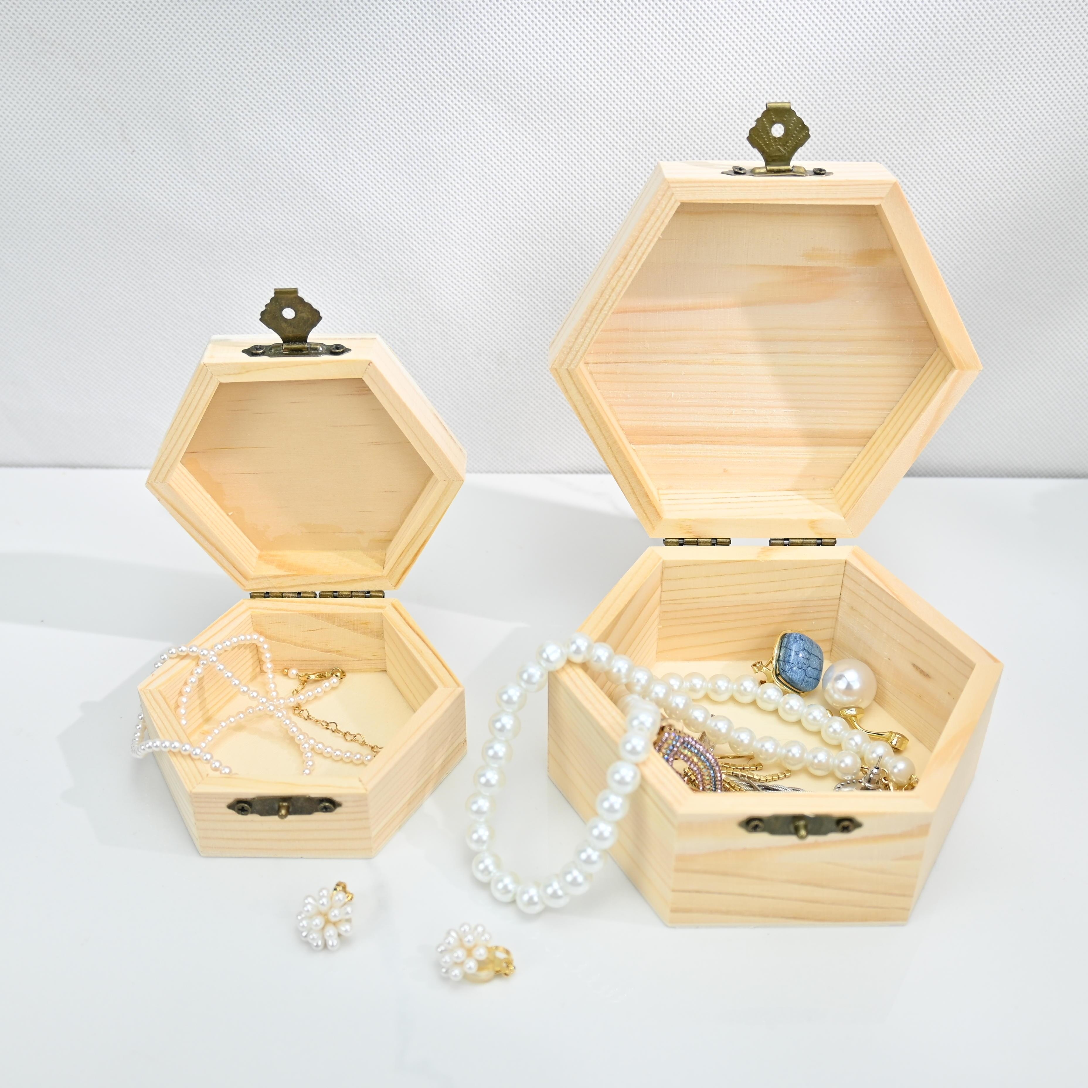 

nature-inspired" 1pc Hexagonal Solid Pine Wood Box - Charming Jewelry & Desktop Organizer, Creative Gift Pieceaging For Friends And Family