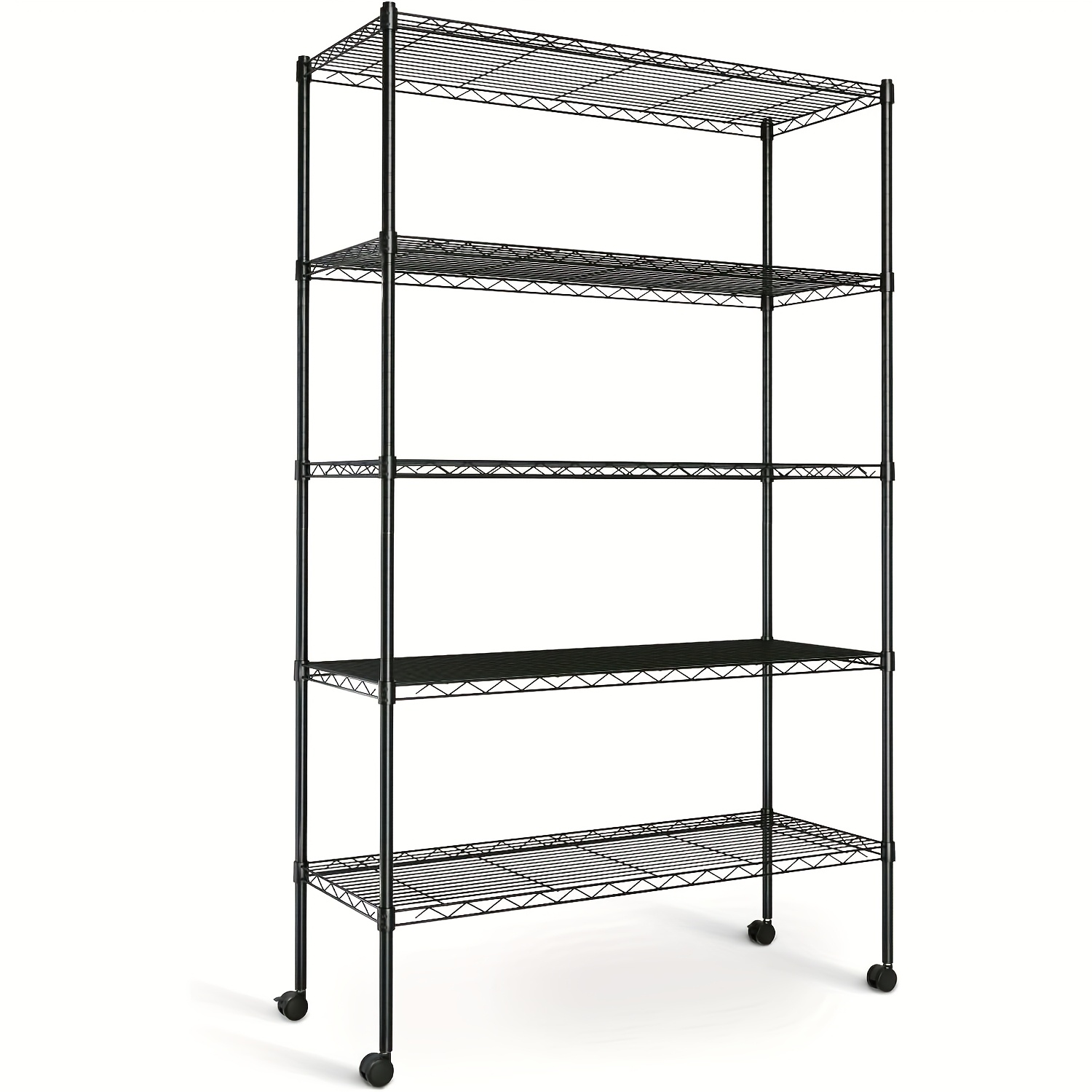 TEMU Yssoa Heavy Duty 5-shelf Shelving With Wheels, Adjustable Storage Units, Steel Organizer Wire Rack, Black