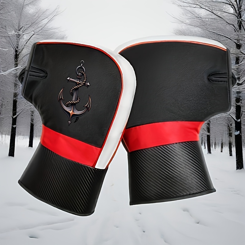 TEMU 1 Pair Cycling Gloves, Motorcycle Gloves With Anchor Print, Windproof Warm Riding Gloves Suitable For Outdoor Cycling, Motorcycle Long Distance