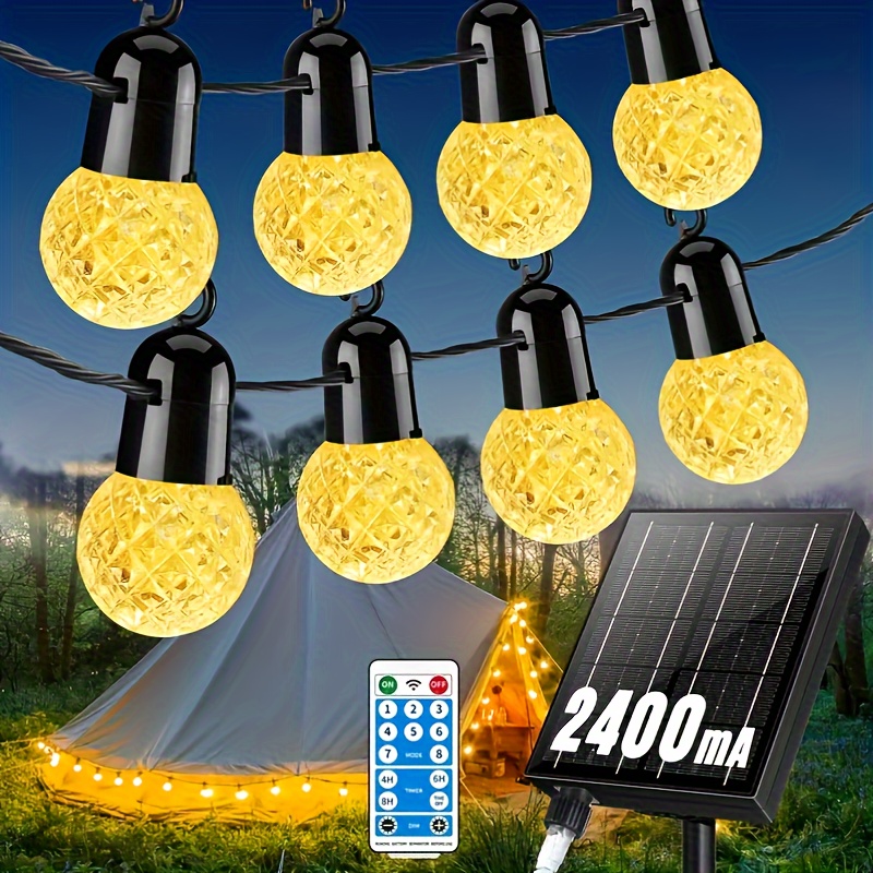 

50ft Solar Outdoor String Lights 2400mah Usb Rechargeable Dimmable G40 Patio Lights With Remote 25 Shatterproof Bulbs Outside Hanging Lights For Garden Porch Party Christmas