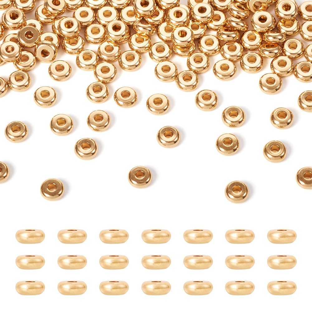 TEMU 100pcs Perles d'espacement dorées en acier inoxydable 304, rondelles, plaquées or , 5X2Mm, trou: 1.5Mm, pour la fabrication de bijoux et les
