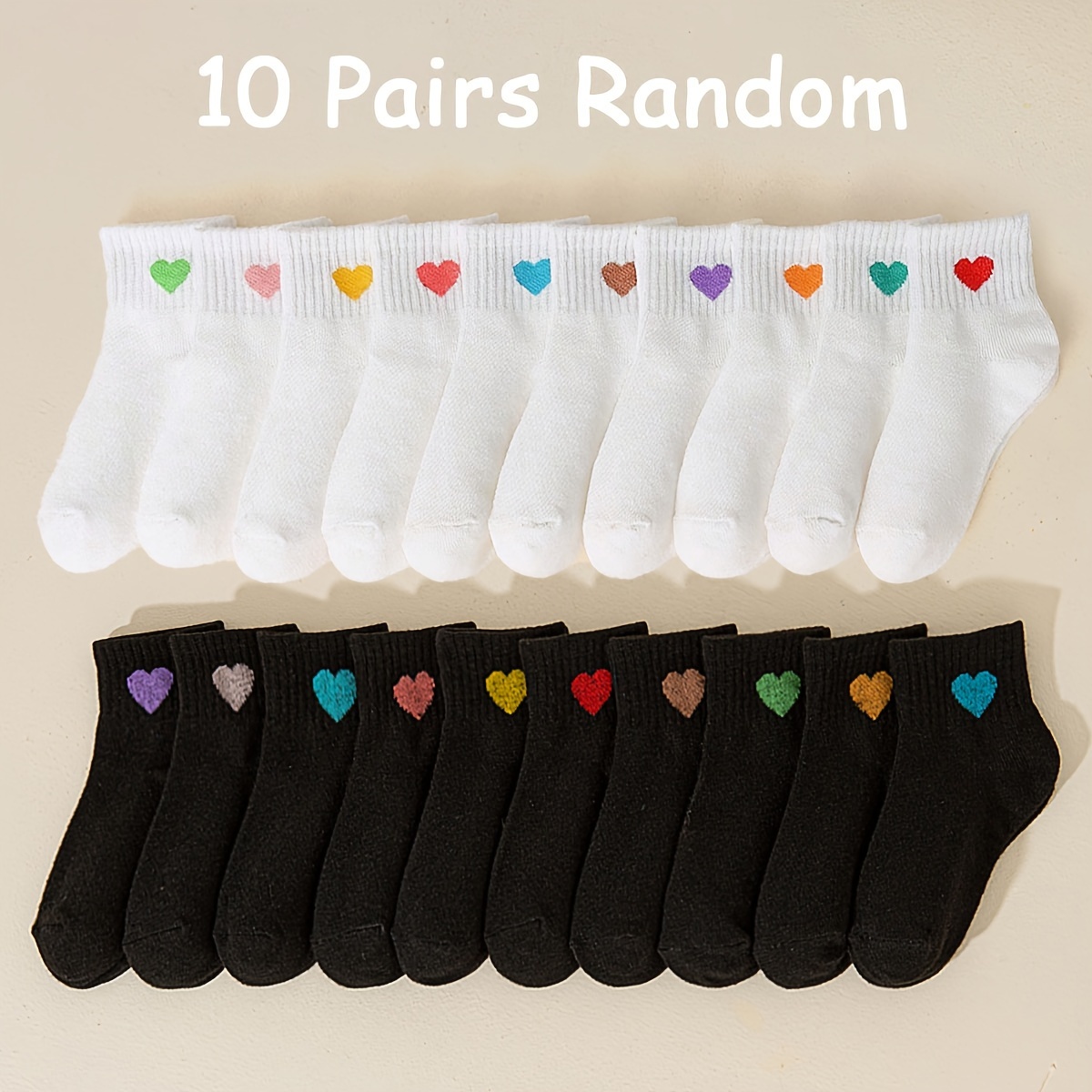 

10 Paires de Chaussettes pour Filles Modèle Couleur Amour École Voyage Décontracté Chaussettes Couleur Aléatoire Cheveux