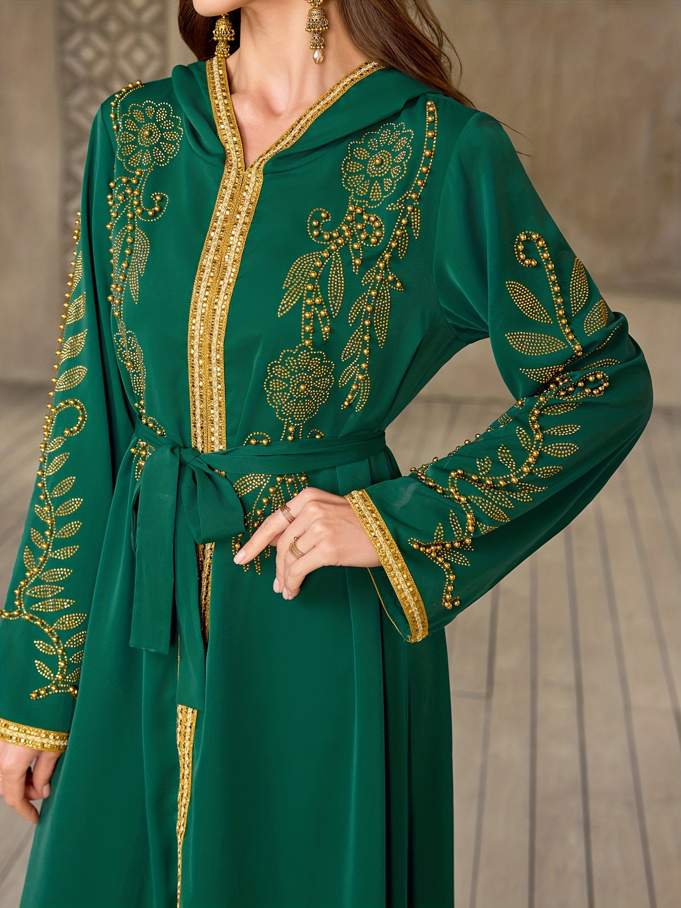 olive green embroidered dress Olive Green Modern Long Full Embroidered Thobe main image 0