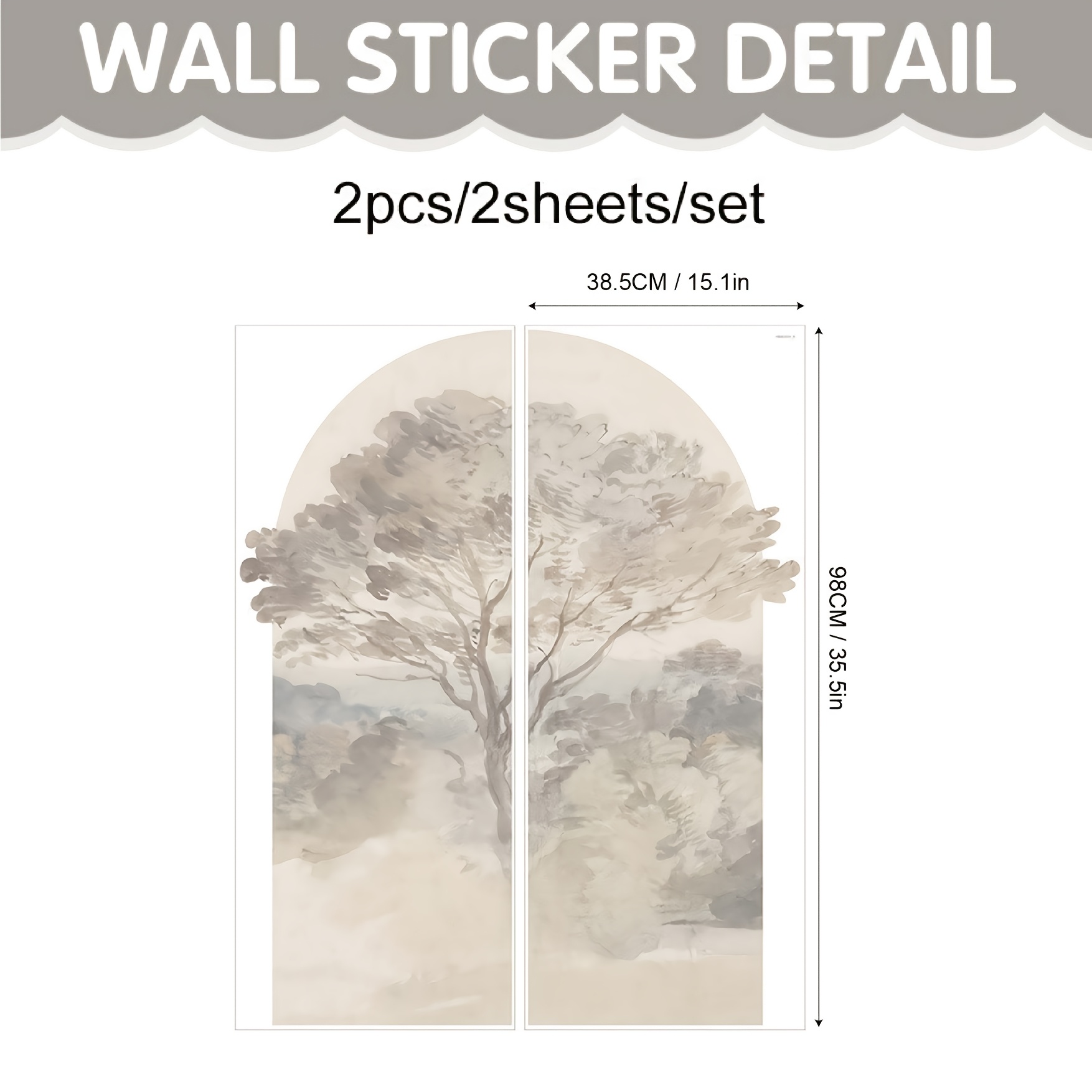 Image of Tree Scenic Arch Wall Sticker, Temporary Semi-circle Shape Headboard, Watercolor Decal Home Decor Peel And Stick Arch Wallpaper Decal - Color