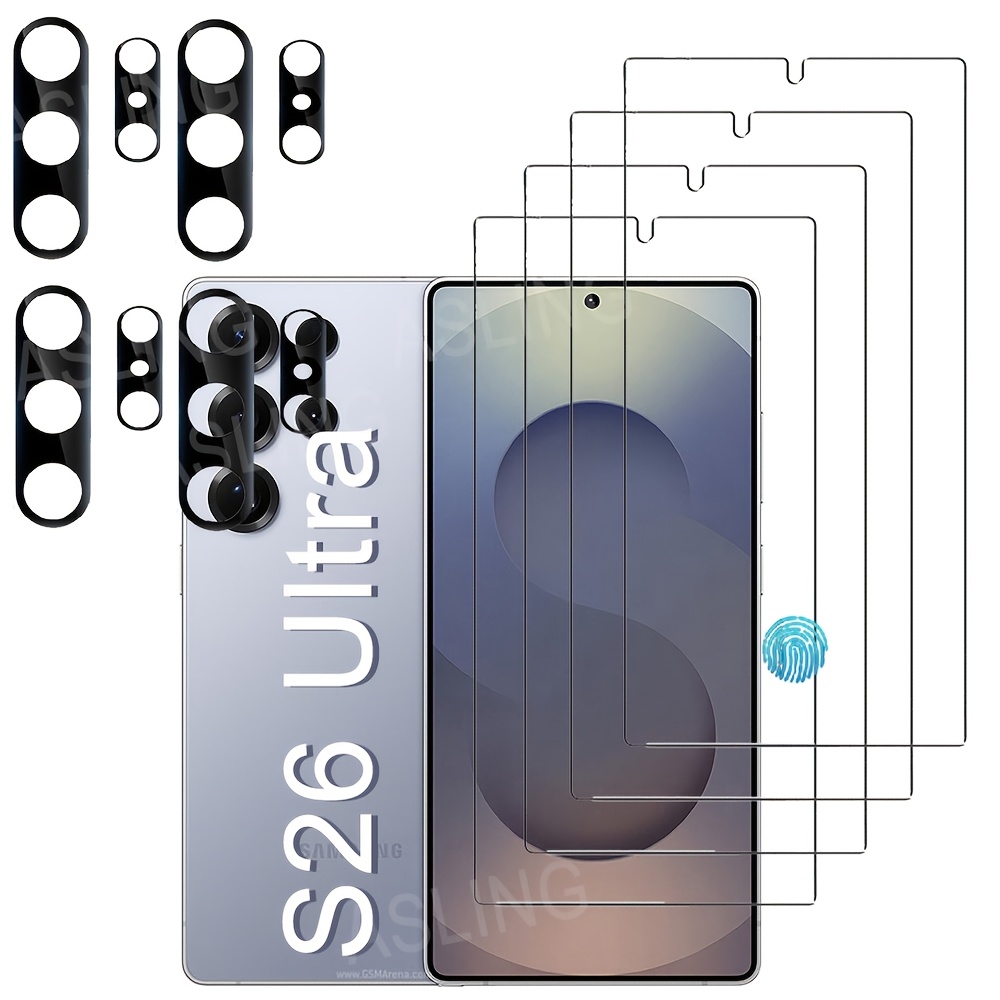 TEMU 4pcs And 4pcs For For Galaxy S26 Ultra, With Tempered Glass Screen Protectors Supporting Fingerprint Unlock And 3d Camera Lens Protectors