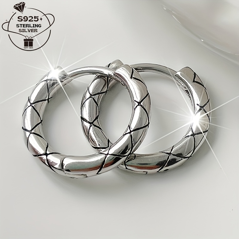 

1 Pair 925 Silver Vintage Geometric Earrings, 1.8g, Elegant Style, No , 925 Silver Ear , Wear, Daily , Parties, And Gift-, Includes Gift Box