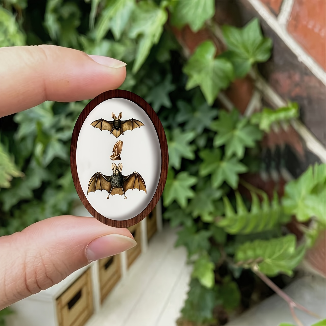 TEMU 1pc Halloween Dollhouse Mini Accessory, Wooden Ornament With Framed And Fun Geometric Shape, Miniature Scene Model Tiered Tray Decor Accessory