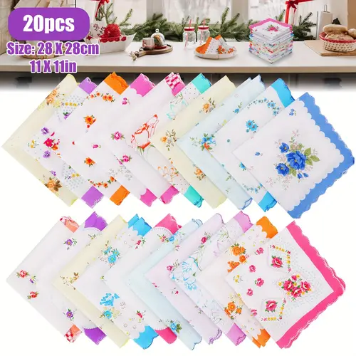 20pcs vintage floral cotton handkerchiefs for women 100 hankies with pastel colors unique random prints lightweight stylish for everyday use or special occasions wedding accessories decor cotton