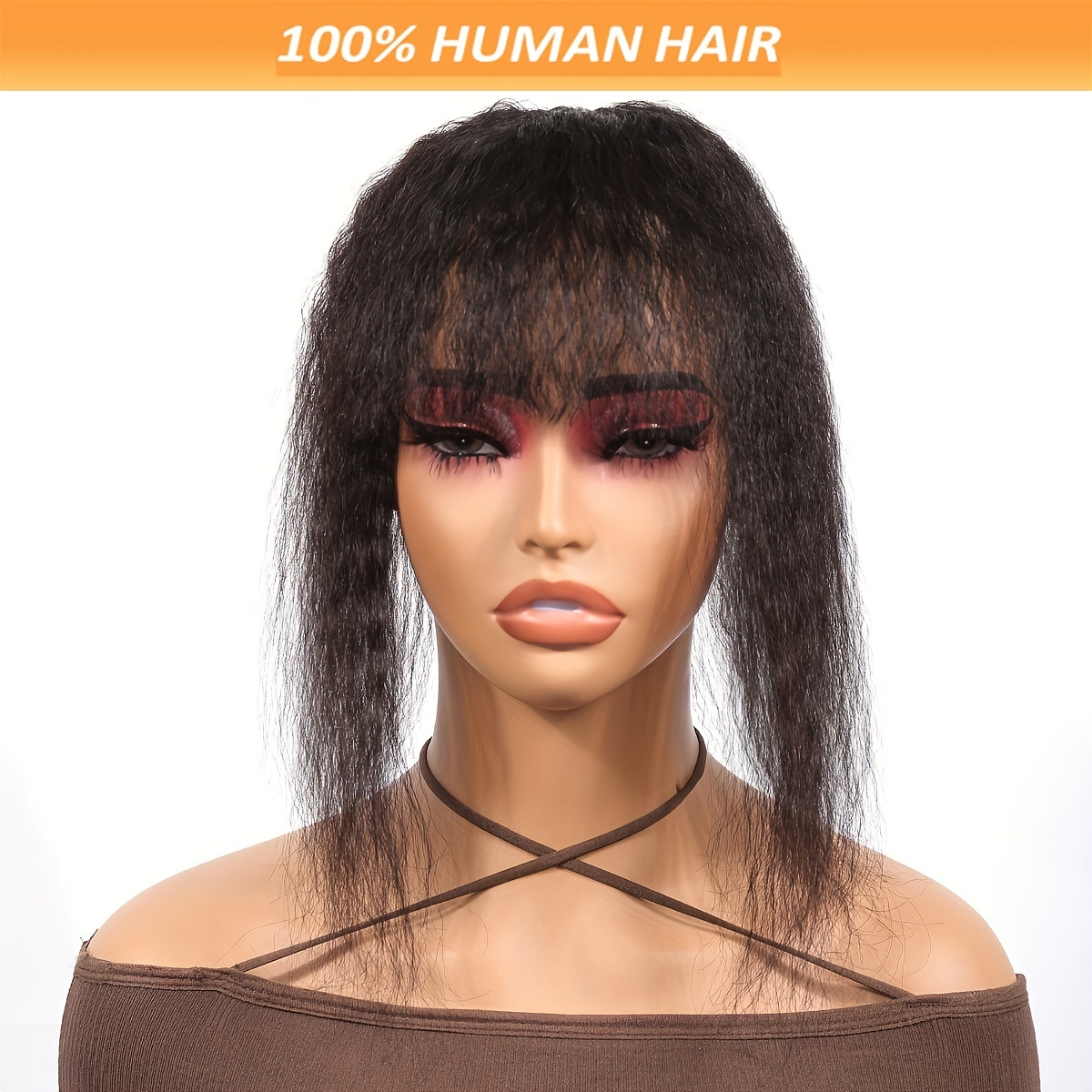 

Elegant Kinky Straight Hair Topper Clip-in Human Hairpiece, Unisex-adult Half Hand-tied Top Wiglet For Thinning Hair, Natural-looking Hair Extension Topper 8"-10