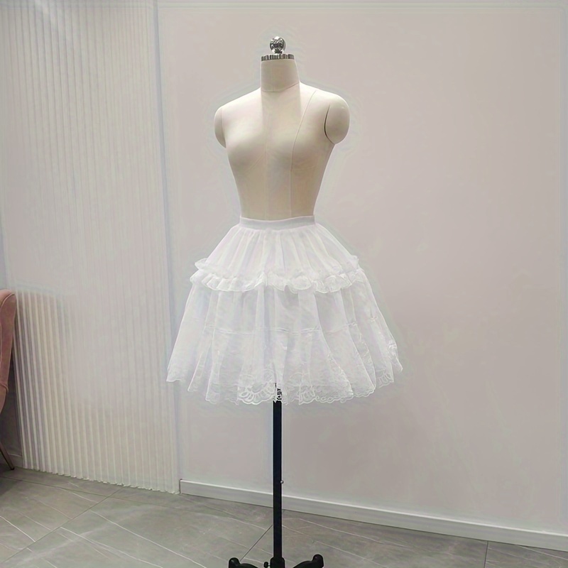 

White Lace Petticoat Skirt With Elastic Waist, Elegant Ruffled Trim, Short Length, Available In Multiple Sizes