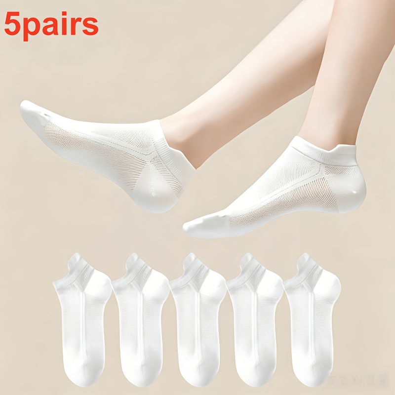 TEMU 5 Pairs Of White Women's Breathable Mesh Sports Socks, Essential For Daily Casual And Sports Activities, Comfortable And Breathable,