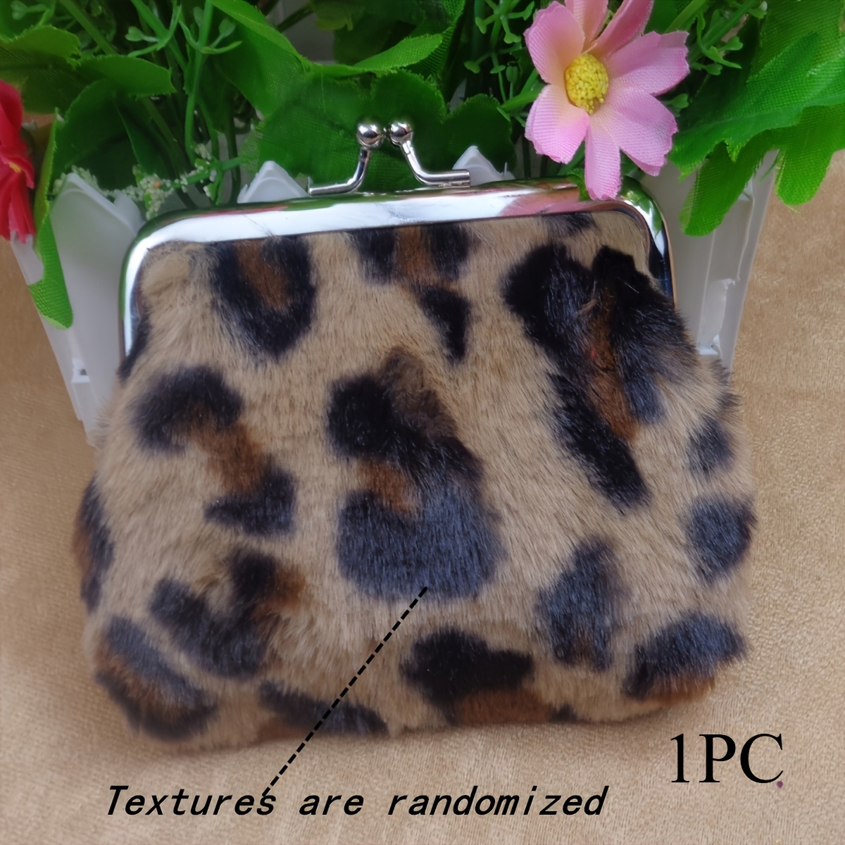 1pc/4pcs Random Texture Women's Fashion New 4-inch Leopard Print Plush Coin Purse With Strap, Plush Fabric Bank Card Coin Fashion Pouch, Plush Coin Bag For Party Gifts, Small Gift Wrapping Decoration