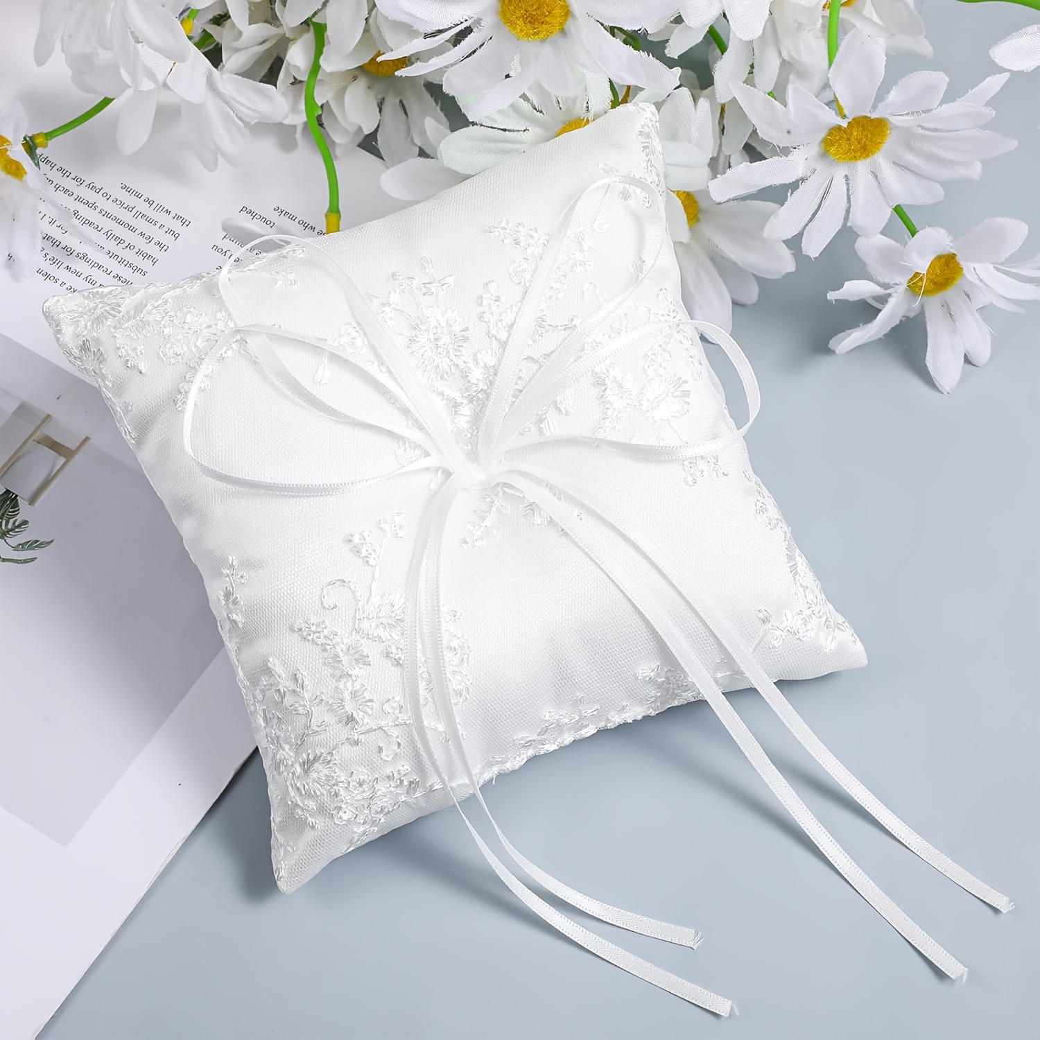 TEMU 1 pièce Coussin pour , Coussin de porteur de bague, coussin décoratif pour réception de mariage avec nœud bouton d'or pour cérémonie de demande