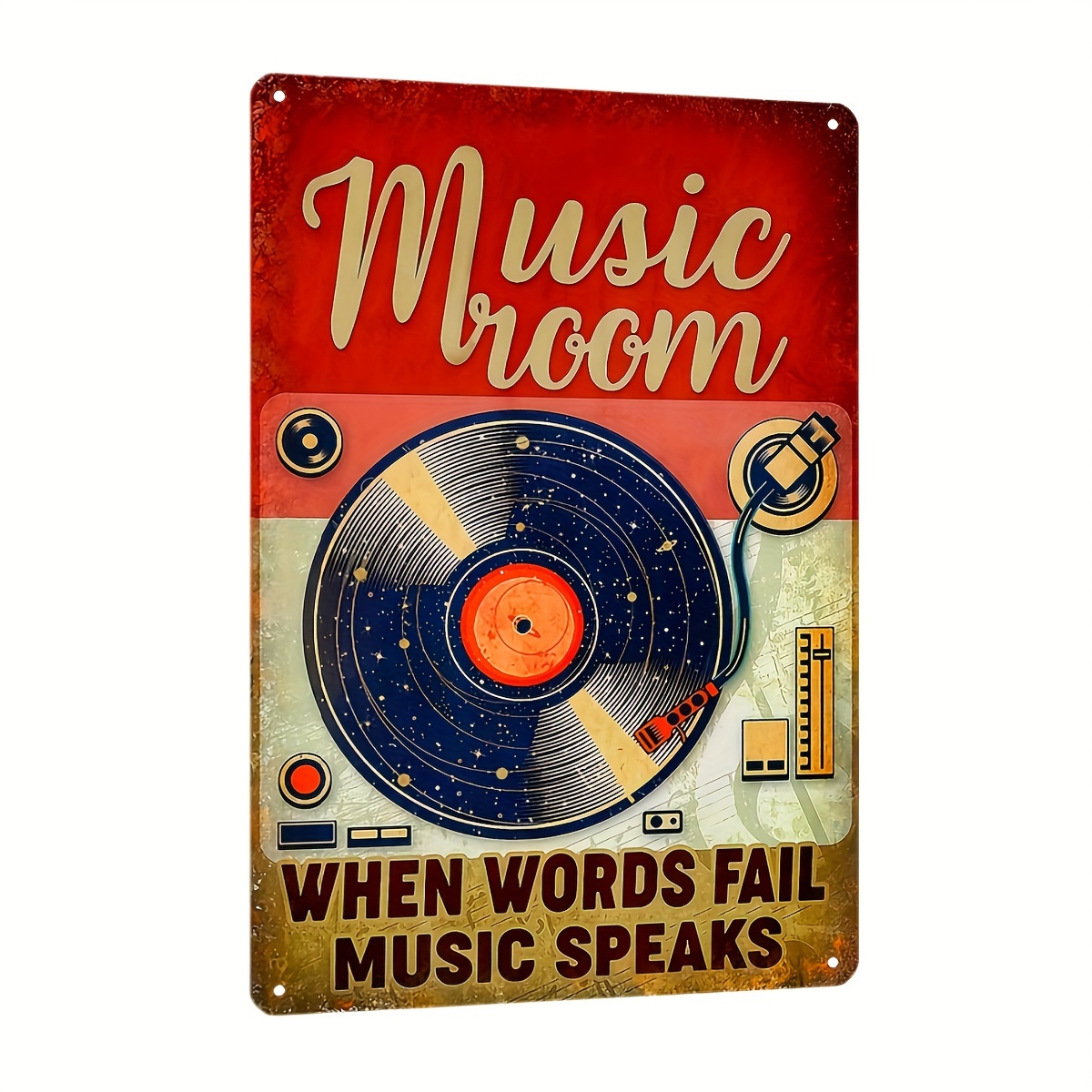 

1pc Record Metal Tin Sign (12x8 Inches) - "music Room" Retro Wall Art With Turntable Design, Ideal For Home Bar, Cafe, Bedroom Decor - Perfect Gift For Music Lovers & Vinyl Enthusiasts