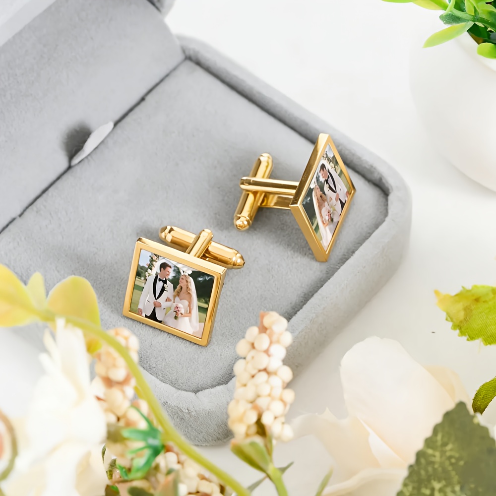 TEMU Customized Photo Cufflinks, Personalized Couple Portrait Cufflinks, Pet Photo Souvenir Cufflinks, Family Photo Cufflinks, Wedding Cufflinks,