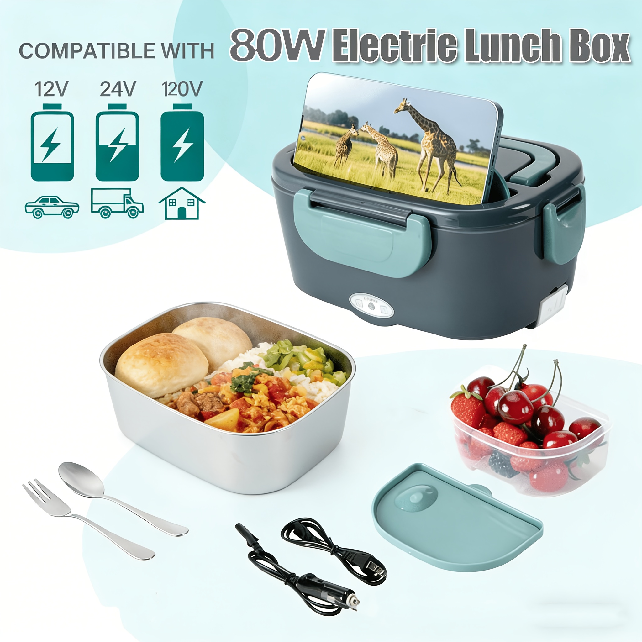 1.5l Lunch Box Heater, 3-in-1 Quick Heating Lunch Box For Adults - Portable Stainless Steel Meal Container With Rapid Heating, Ideal For Cars, Trucks, And Offices