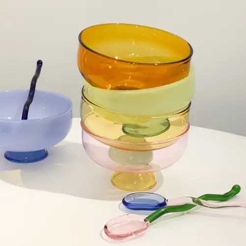 colorful high borosilicate glass dinnerware set bowls cups spoons for salads desserts more durable outdoor safe kitchen essentials