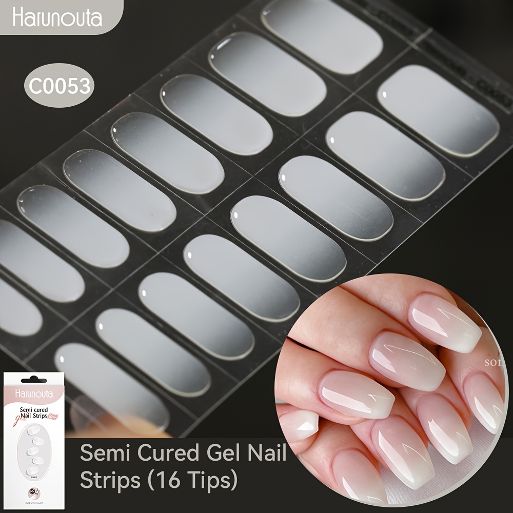 Image of Harunouta 16strips Semi Cured Gel Nail Strips Nail Stickers Glitter Gel Nail Wraps Gel Polish Stickers Nail Art Manicure For