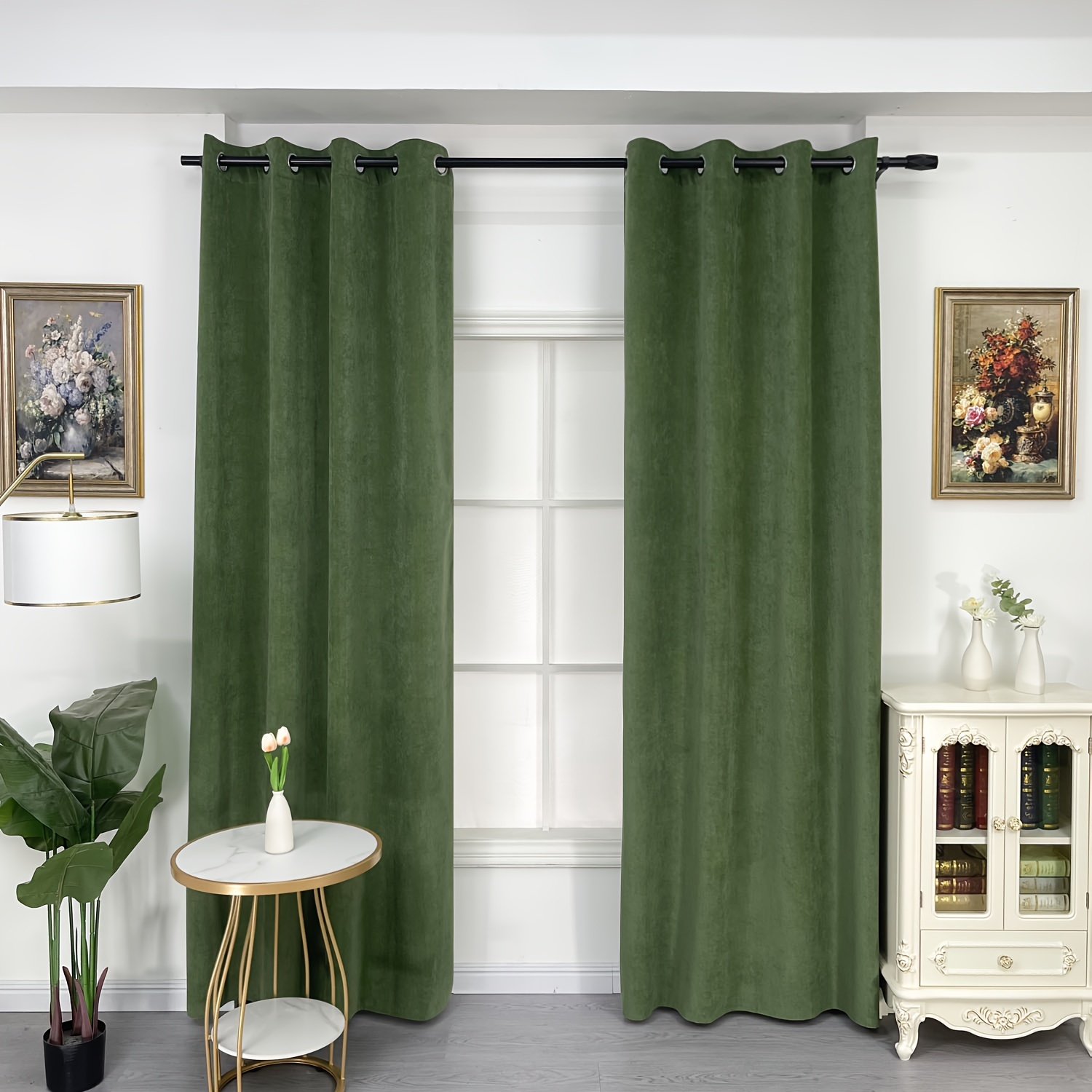 

2pcs Modern Velvet Curtains In Sage Green - Uv Filtering, Lightweight & Stylish For Living Room Or Bedroom Decor, Grommet , Backdrops