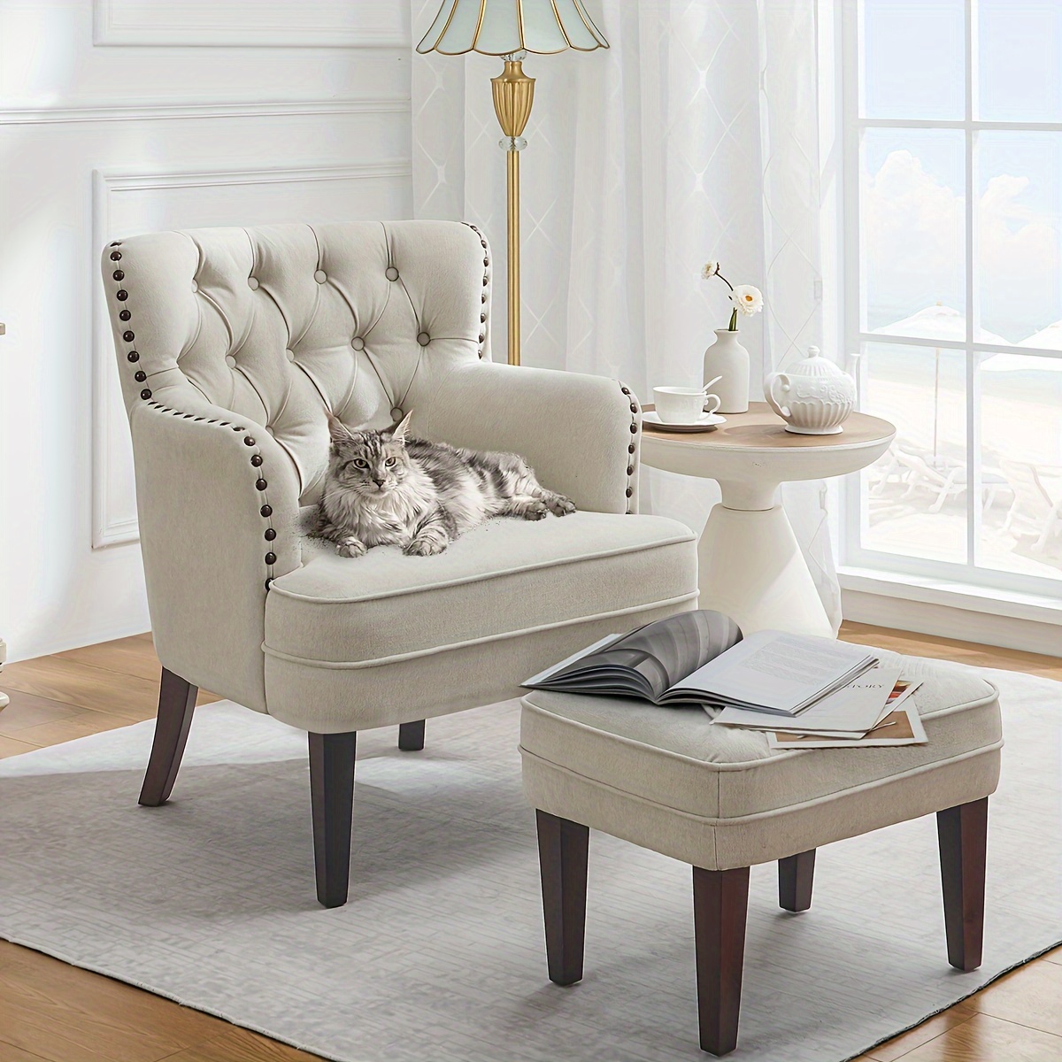 TEMU 28.3'' Wide Tufted Armchair And Ottoman, Accent Chair With Ottoman Set