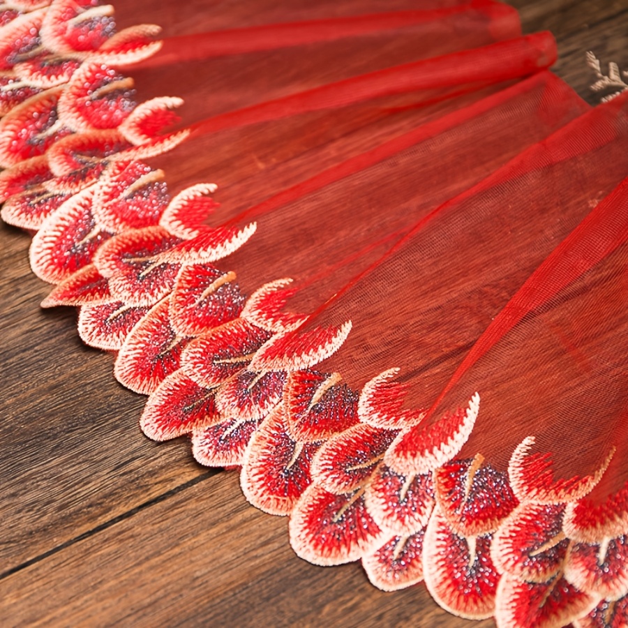TEMU 1 de Encaje Bordado 3D de Malla de Plumas de Real con Hilo Dorado Colorido, Adiciones Textiles Suaves para Ropa, Dobladillo de Falda,