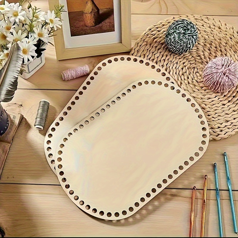 

2pcs, Wooden Crochet Composition Bag Base, Diy Basket Composition For Crafts Making Home Decoration