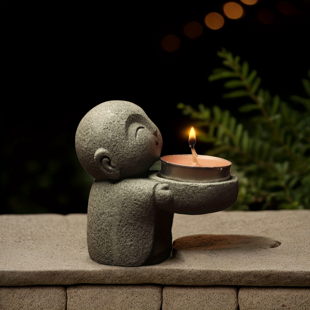 Zen Sandstone Monk Candle Holder & , Grey Statue For Relaxation, Meditation, And Home Decor - Perfect Gift Idea