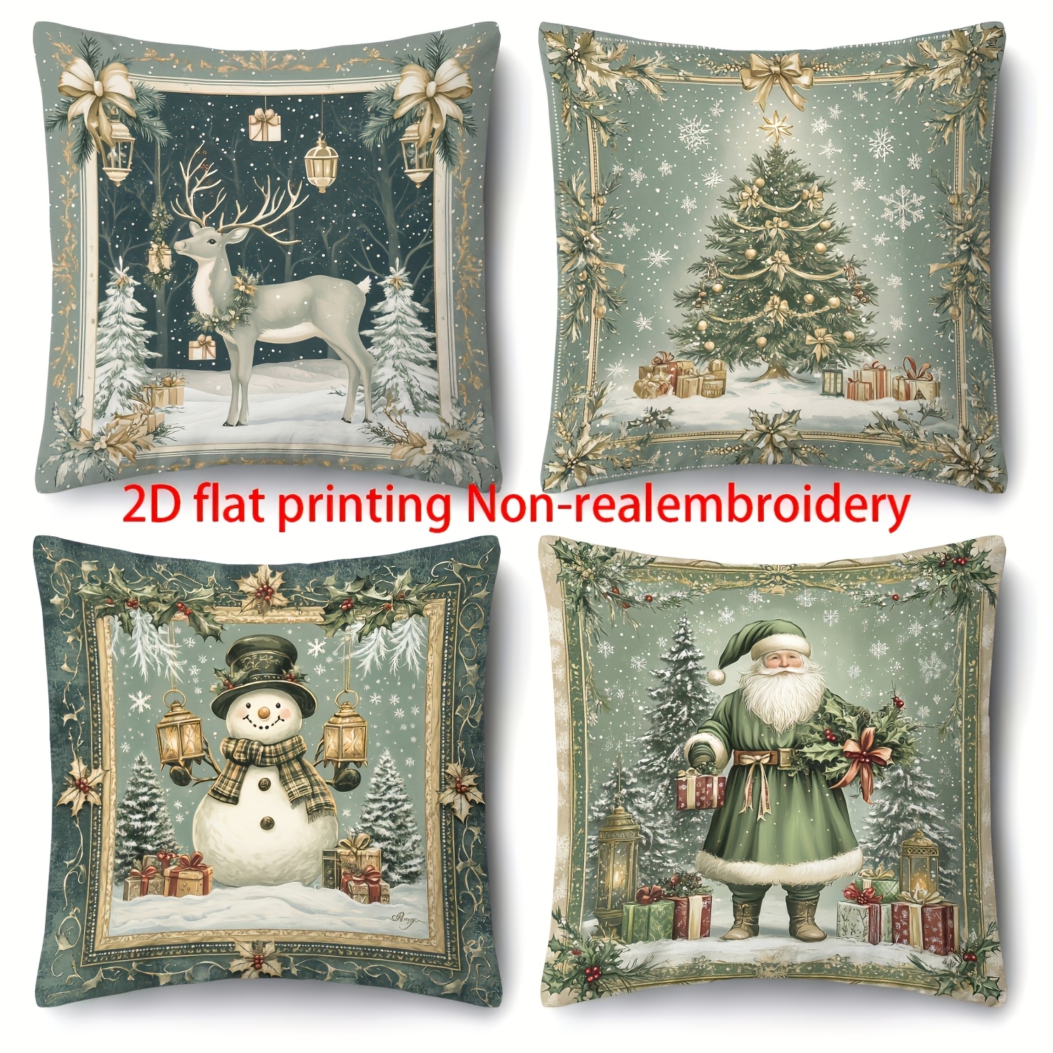 TEMU Set Of 4 Christmas Winter Sofa Cushion Covers, Santa Claus Snowman Elk Pattern Double-sided Print, Soft Velvet Zipper Closure Machine Washable