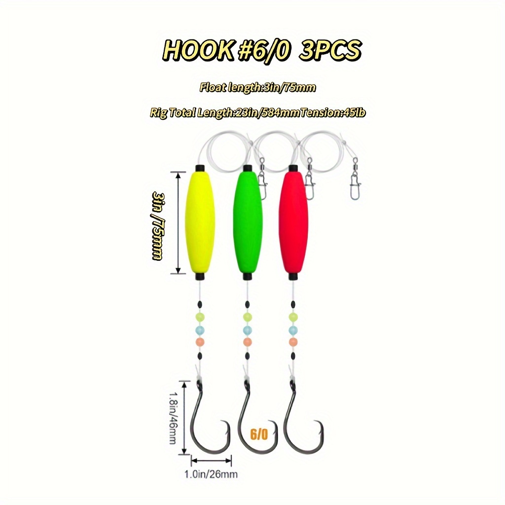 3pcs 6/0 Hook Catfish Float Rigs, Catfishing Tackle, Santee Rig With Circle  Hooks, Fishing Accessories