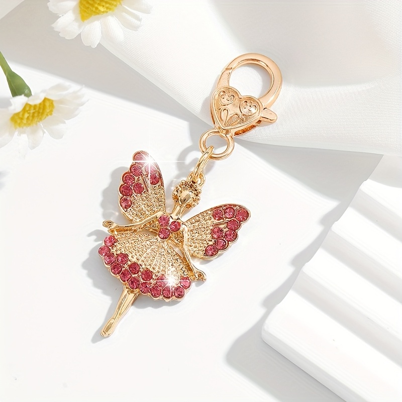 TEMU 1 Fashionable Gorgeous Cute Fairy Shaped Keychain Pendant With Rhinestone Inlay, Suitable For Women' Keys, Bag Pendant Decoration