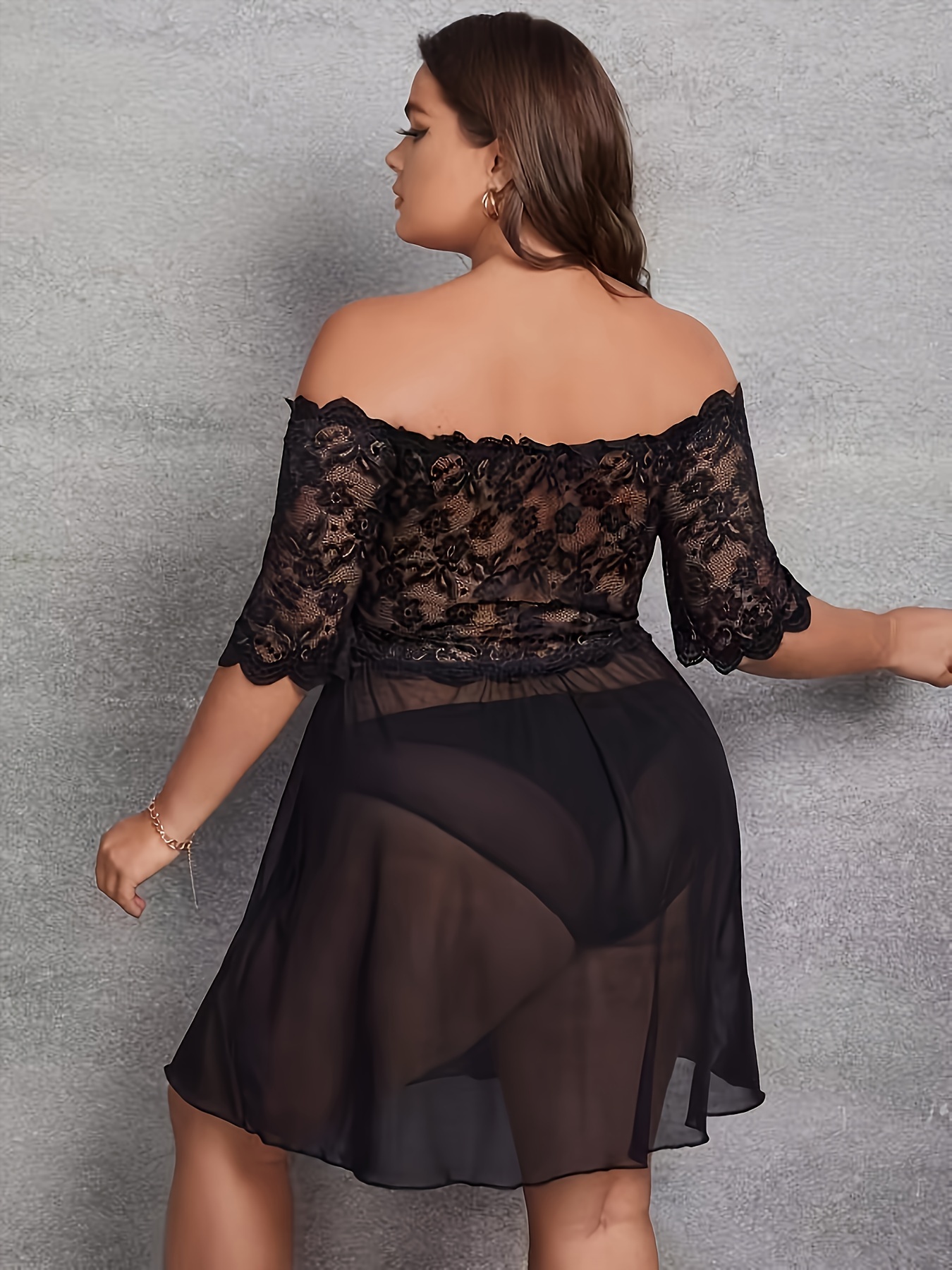 Shoulder Sexy Lingerie Plus Size Solid Floral Jacquard Semi Temu