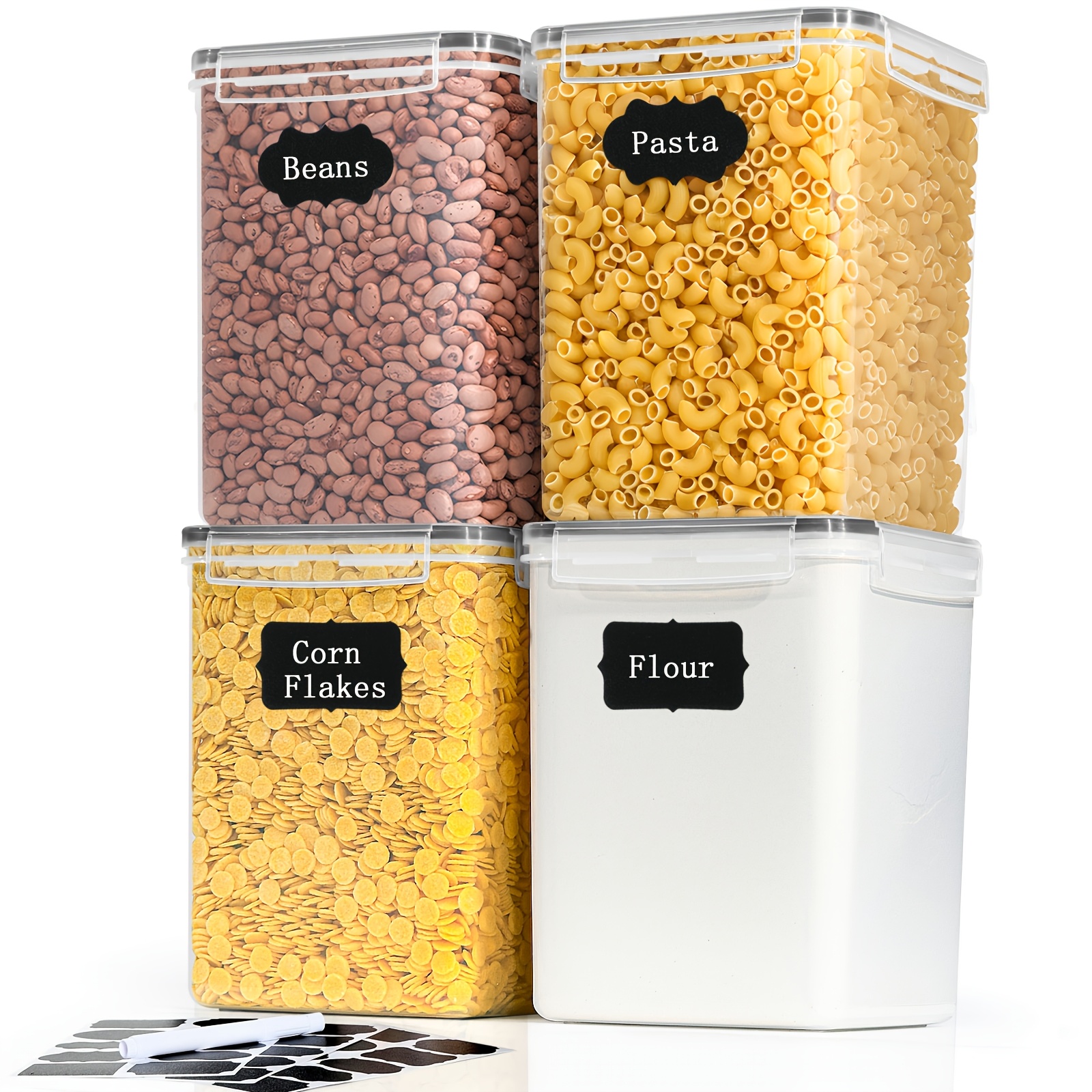 TEMU Large 5.2-liter Canister Lid: 4 Flour Container Labels And | Sealed Storage Cost, Kitchen Utensils. Sugar, Cereals, , An | Dishwasher Durable,