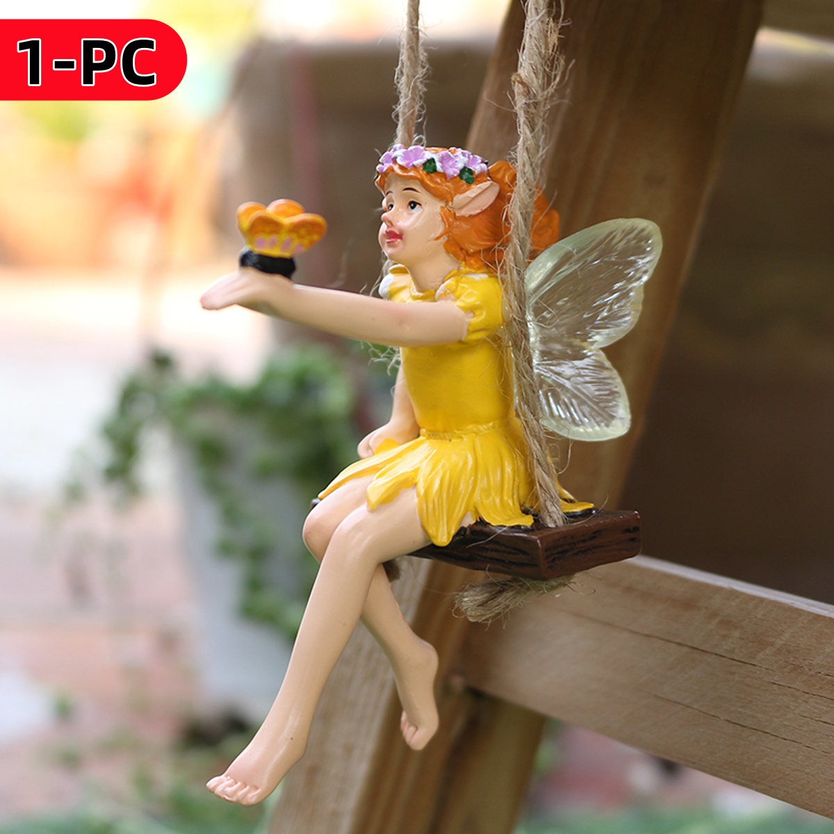 Image of 1pc Flower Fairy Swing Dance Ornaments, Fantasy Fairytale Elf Statues, Tabletop Decorations, Easter Resin Crafts For Yard, Patio And Car Mirror.