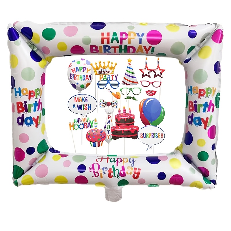 19pcs Party Photo Booth Props, Birthday Cake Photo Props, Happy Birthday Balloons, Cake & Candles Photo Booth Kit, Ideal For Birthday Parties