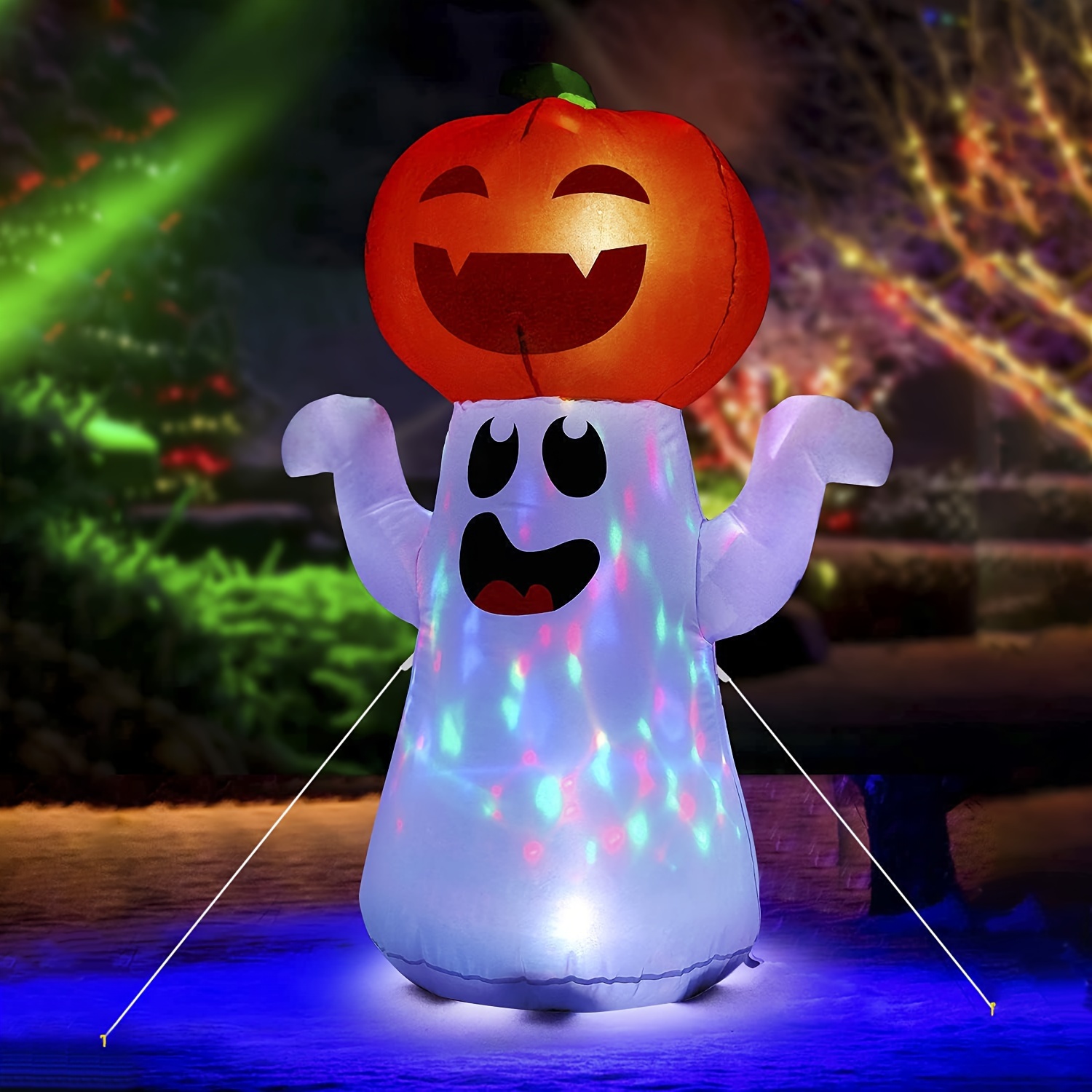 

2024 Upgraded 5ft/152cm Halloween Decorations Inflatable Pumpkin Built-in 360° Rotating Magic Led Lights, Halloween Blow Up Cute Decor Clearance For Indoor Outdoor Home/holiday/party/yard/lawn