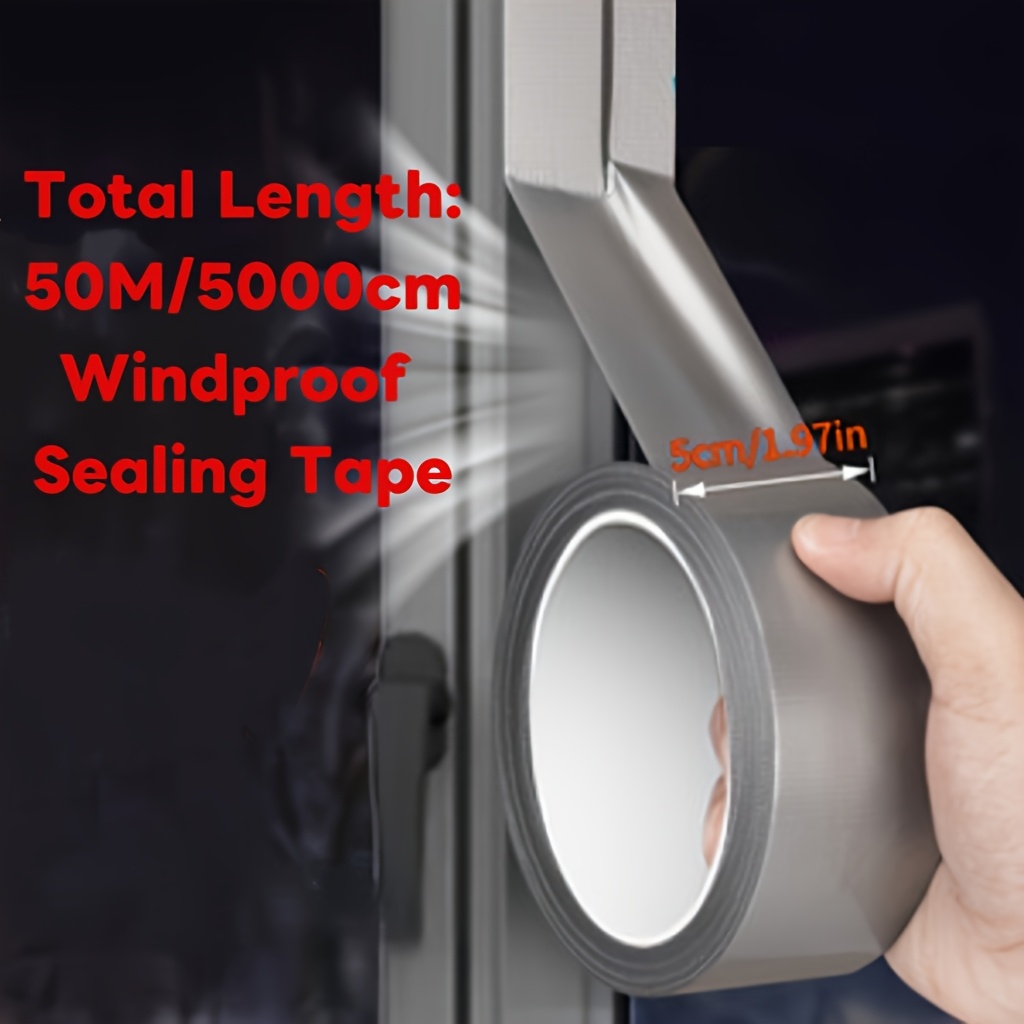 TEMU 50 Meter 127 Fuß Extra Langes Tür- und Fenster-Winddichtungsband, 5Cmx50M Starkes Silbernes Fensterlücken-Luftdichtheits-Dichtungsband Tür und