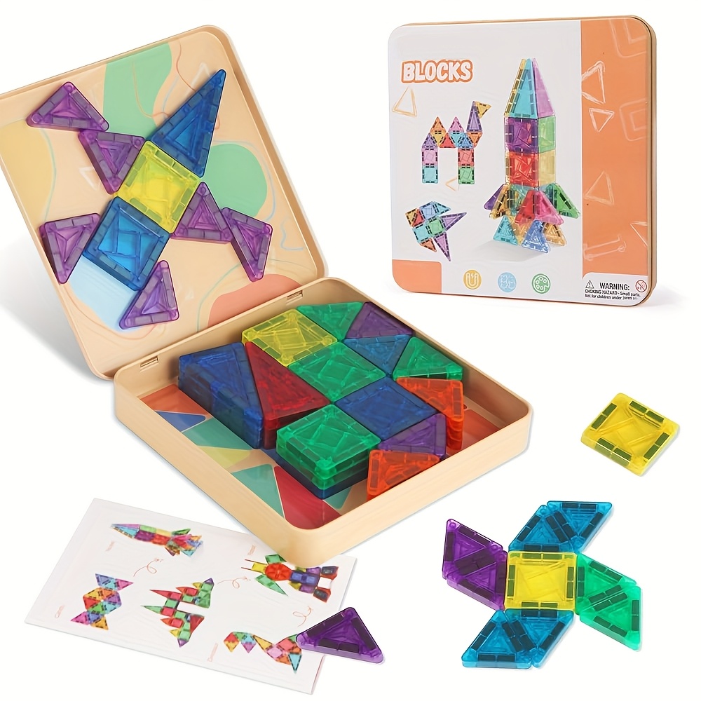 TEMU 49pcs Mini Tile Stacking Tower Toy, Travel Tile Building Blocks With Tin Box, Portable Travel Toy, Holiday Gift Suitable For Boys And Girls,