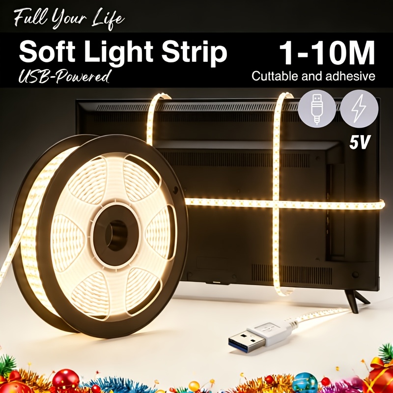 item picture 1 10  bright warm white usb led strip 5v cuttable   light for tv backlight modern living room bedroom decor   brightness stable performance