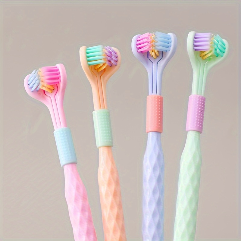 

360-degree Triple-headed Bristle Toothbrush For Adults - No Components Included, Made With Polypropylene Bristles, Suitable For Neutral Adults, Full-headed Design, Adult Use