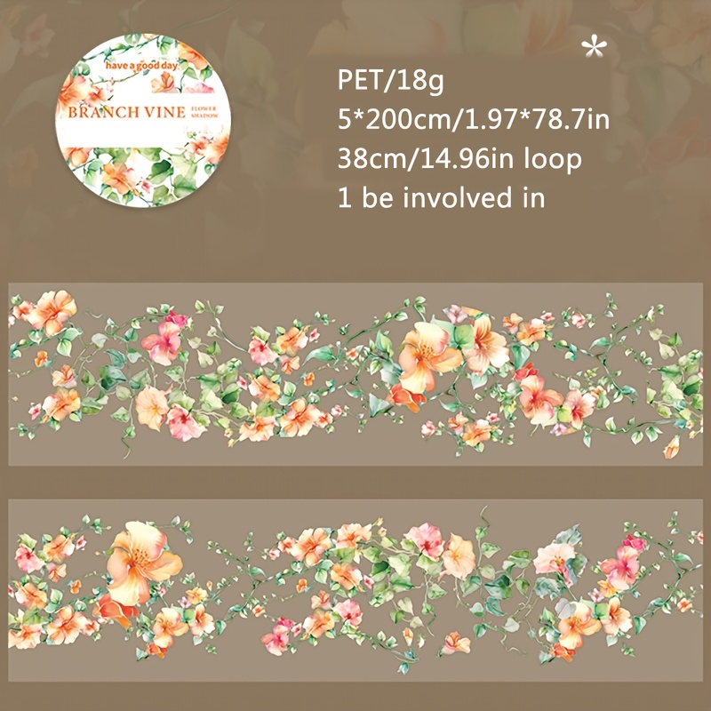 Image of 1 Roll 6 Styles Branch Rattan Flower Shadow Series Floral Plant Theme Decoration Landscape Pet Tape Hand Account Base Collage Floral Material