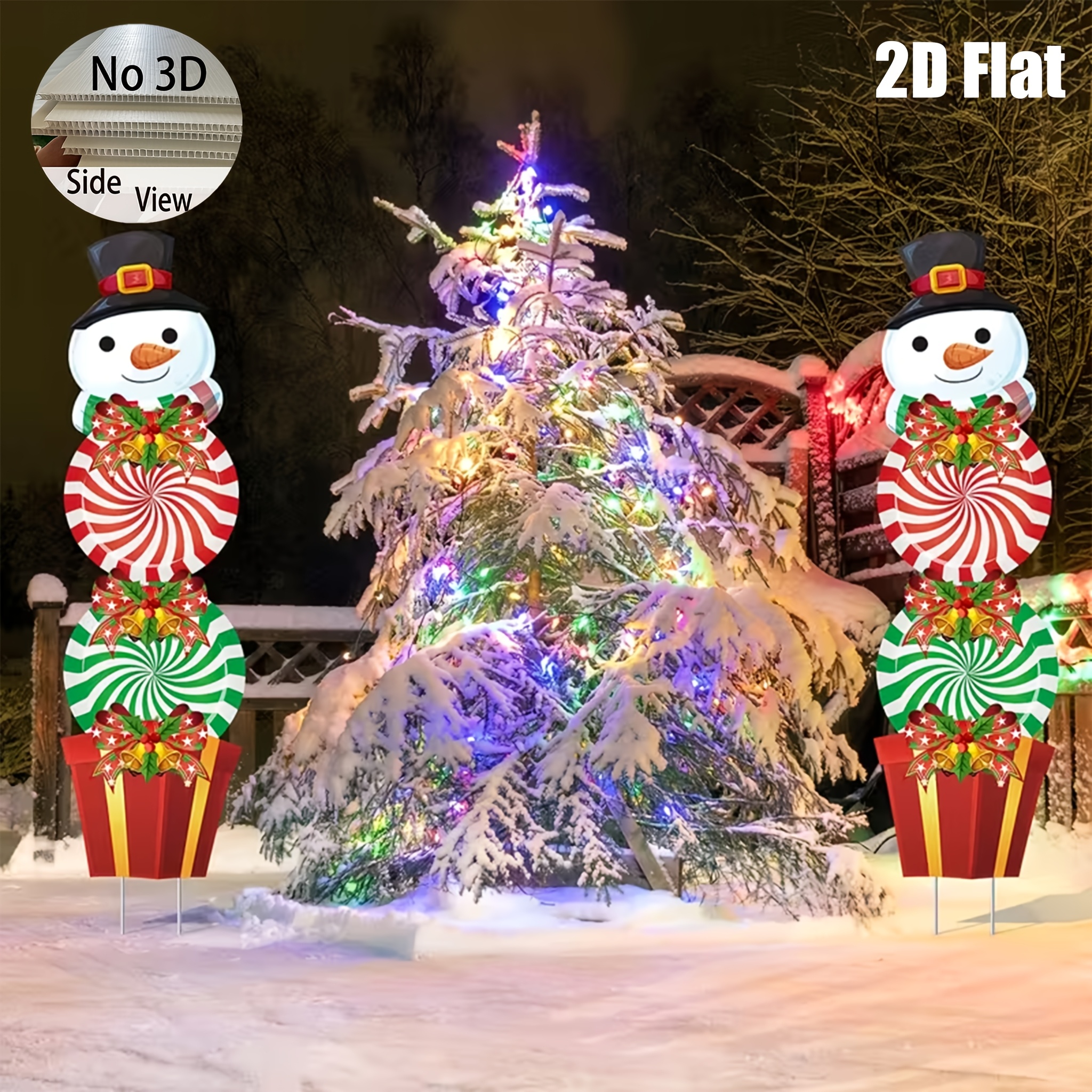 TEMU 2d Flat - A Set Of 2 2d Flat Holiday Snowman Decorations Made Of Plastic, Featuring Wooden Poles, Perfect For Outdoor Patios And Classic Holiday