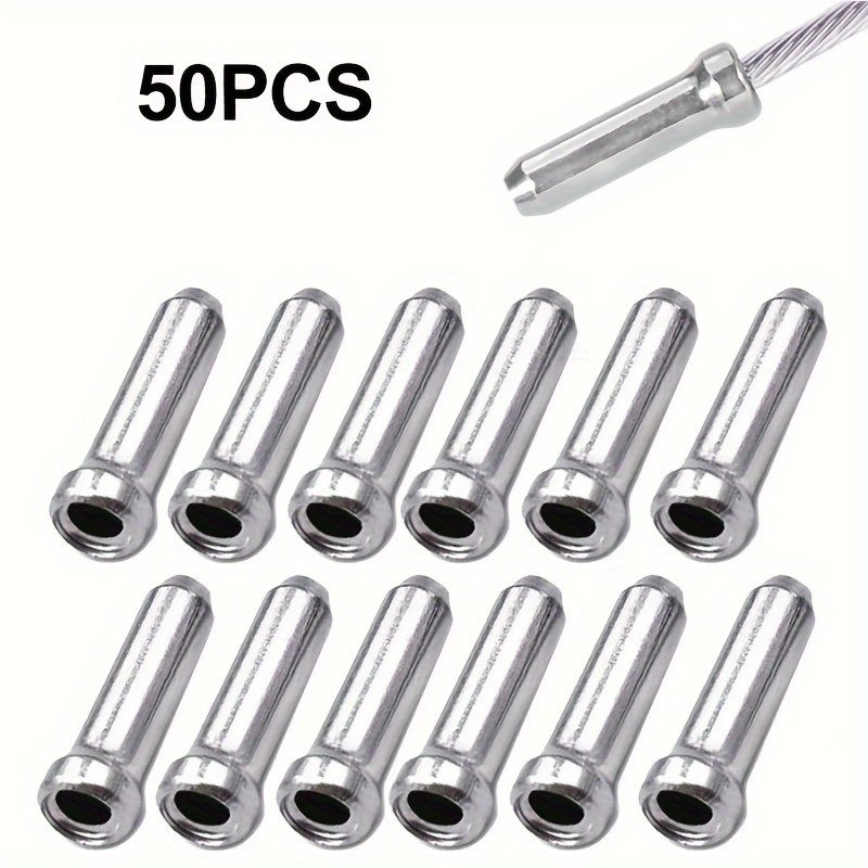 50pcs Aluminum Alloy Bike Cable End Caps For Bikes - Durable Brake And Shift Line Wire Protector, Silvery - Essential Cycling Accessories