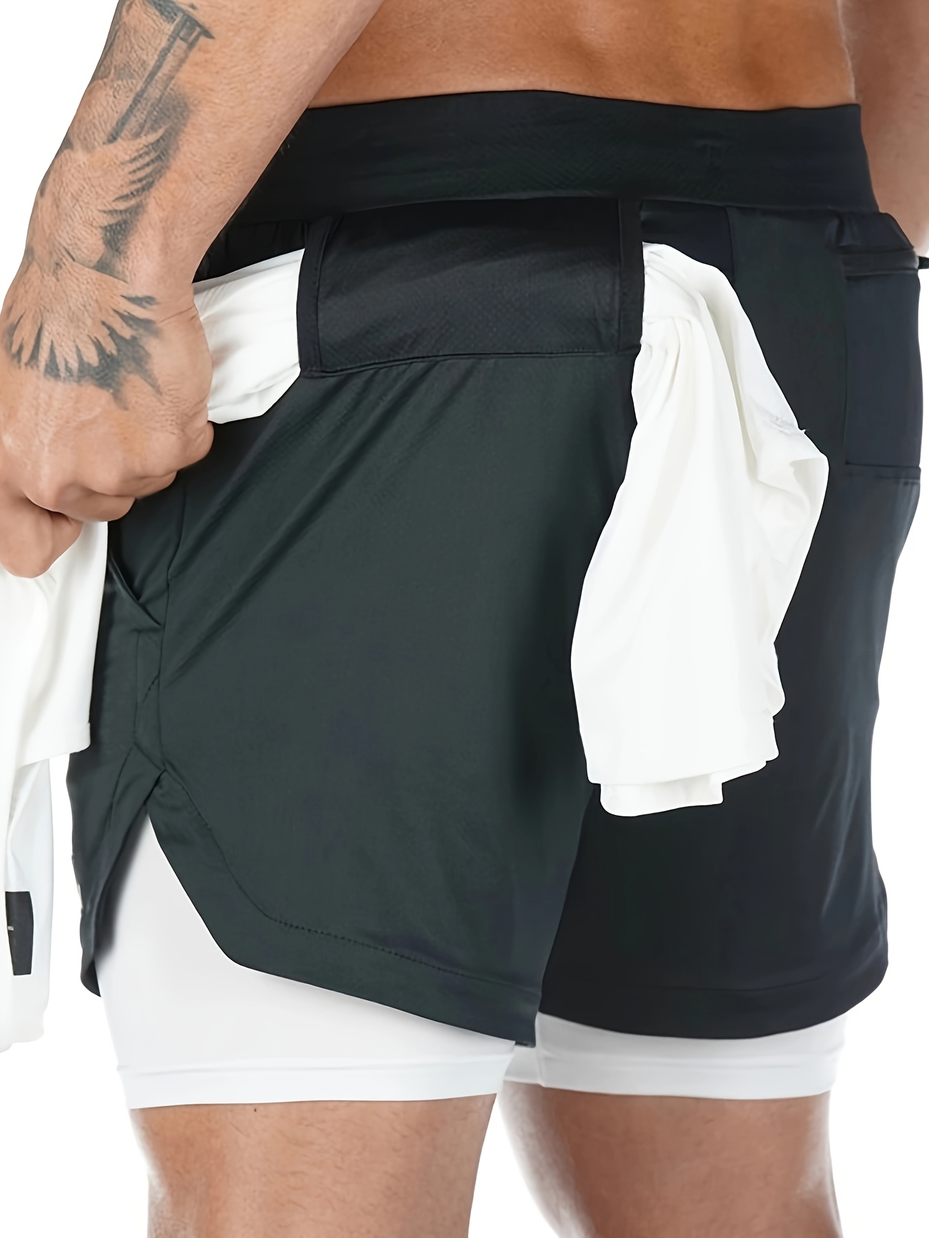 Men'S Morning Running, Gym Training, Sports, Multi Pocket Fake Two Piece Stretch Shorts with Drawstring, Casual Beach Pants Suitable for Spring, Summer, And Autumn Seasons