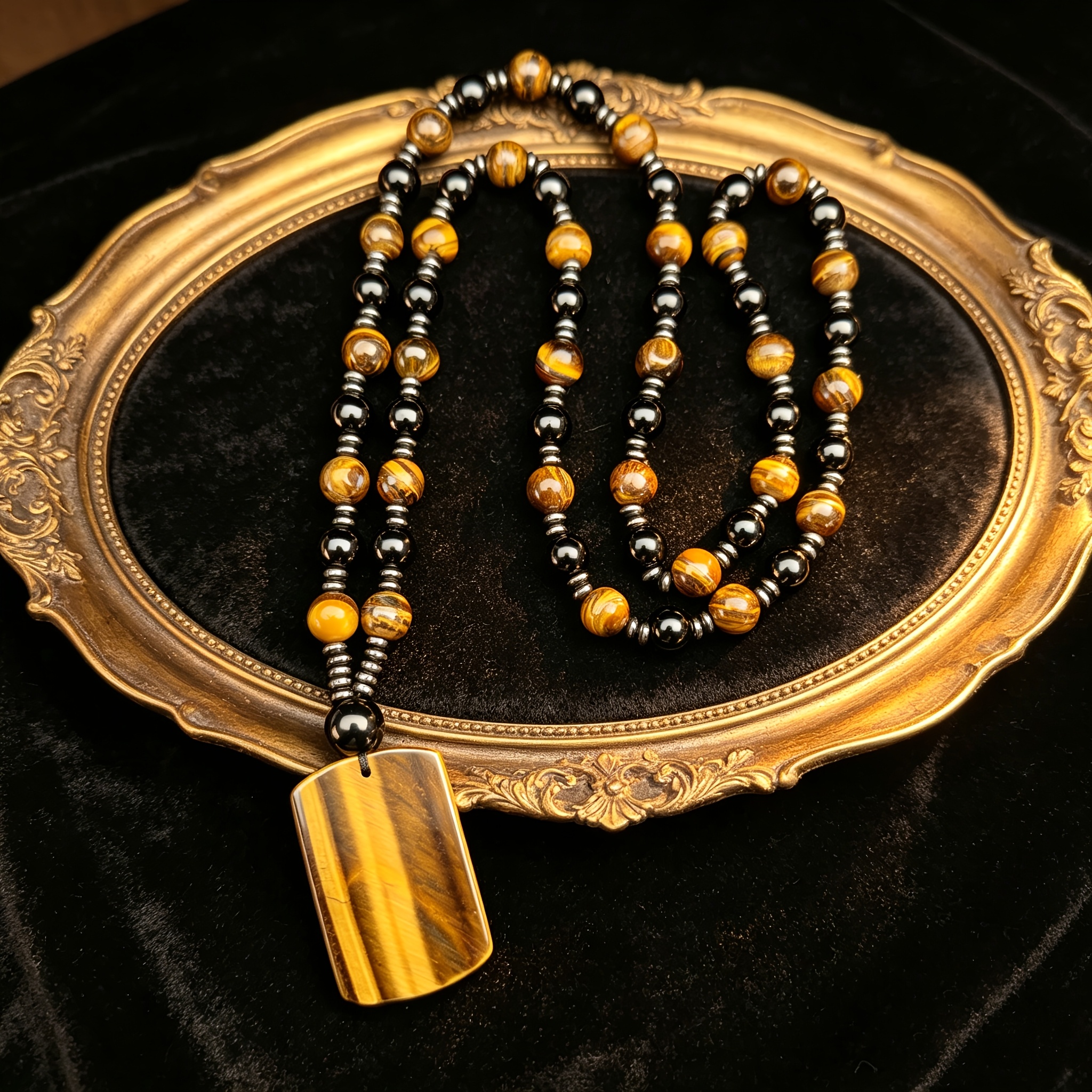 Natural Tiger Eye Stone Pendant Necklace, Guardian Amulet