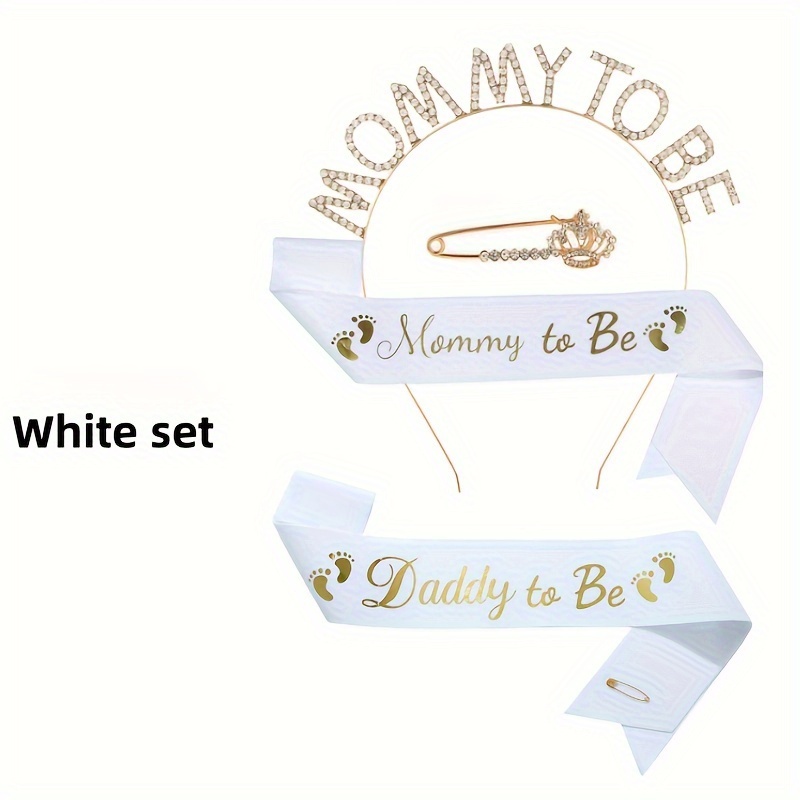 4-piece Mommy & Daddy To Set – Gender Reveal Sashes & Crowns, Pink, Blue & Golden Glitter, New Parent Announcement Photo Props, Perfect For Baby Shower & New Parent Celebration Decorations