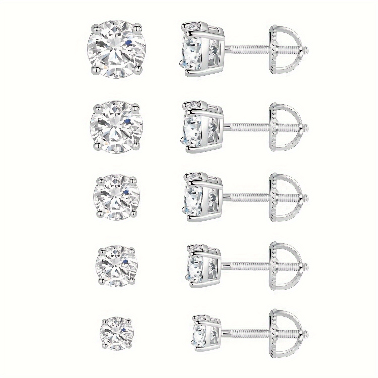 

Mdfun 18k White Gold Plated 3-7mm 4 Round Clear Cubic Zirconia Screw Back Stud Earring Pack Of 5